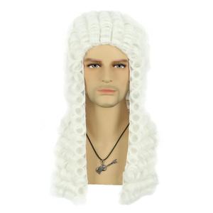 VGbeaty Judge Lawyer Barrister Colonial Long Curly White Wig 18th Century Men Halloween Costume Cosplay Wig