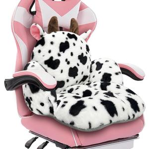 QIUODO Cute Gaming Chair Cushion, Semi-Enclosed Seat Cushion with Soft Faux Rabbit Fur, Machine Washable, Fits Computer & Office Chairs, Teens & Adults, Bedroom Decor, 18 x 18 Inch (Cow)