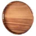 Extra Large 22INCH Premium Acacia Wood Tray Round Ottoman Tray with Handles Wooden Serving Tray Multi-Use for Dinner Breakfast in Bed Coffee Table Snack Entertaining Guests