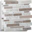 WOWSTAR 10-Sheet Peel and Stick Tiles, Marble Look Kitchen Backsplash Tiles, 12"x12" Multi (Brown)