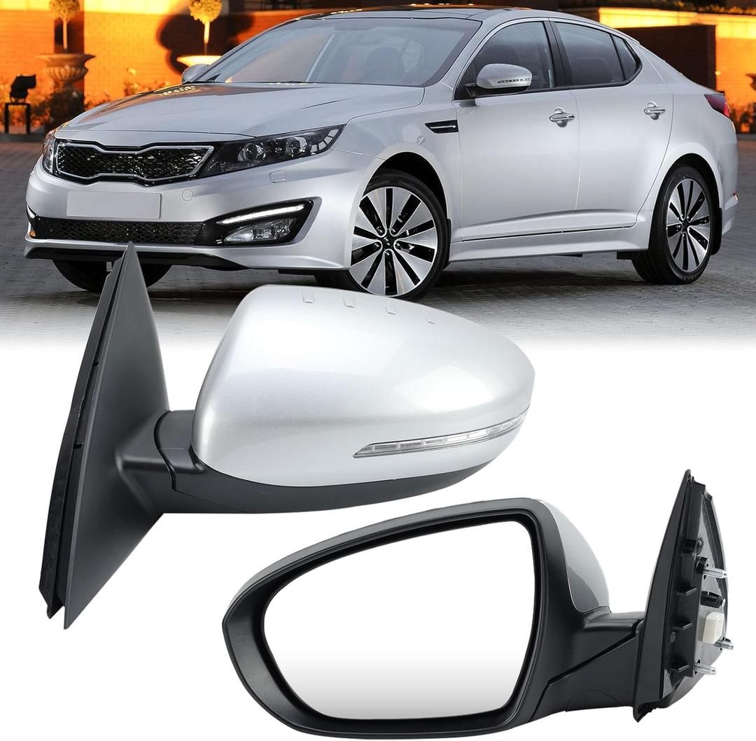 Driver Side Mirror Compatible with 2011 2012 2013 Kia Optima Mirrors with Turn Signal Light,Power Glass,Manual Folding,Silvery (5 Pins)