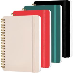 4 PCS 5x7 Spiral Notebook, Spiral Journal Notebook, 5x7 Notebooks for Work, Note Taking, School, Small Notebooks with Strap, Cute Notebooks for Women 50 Sheets