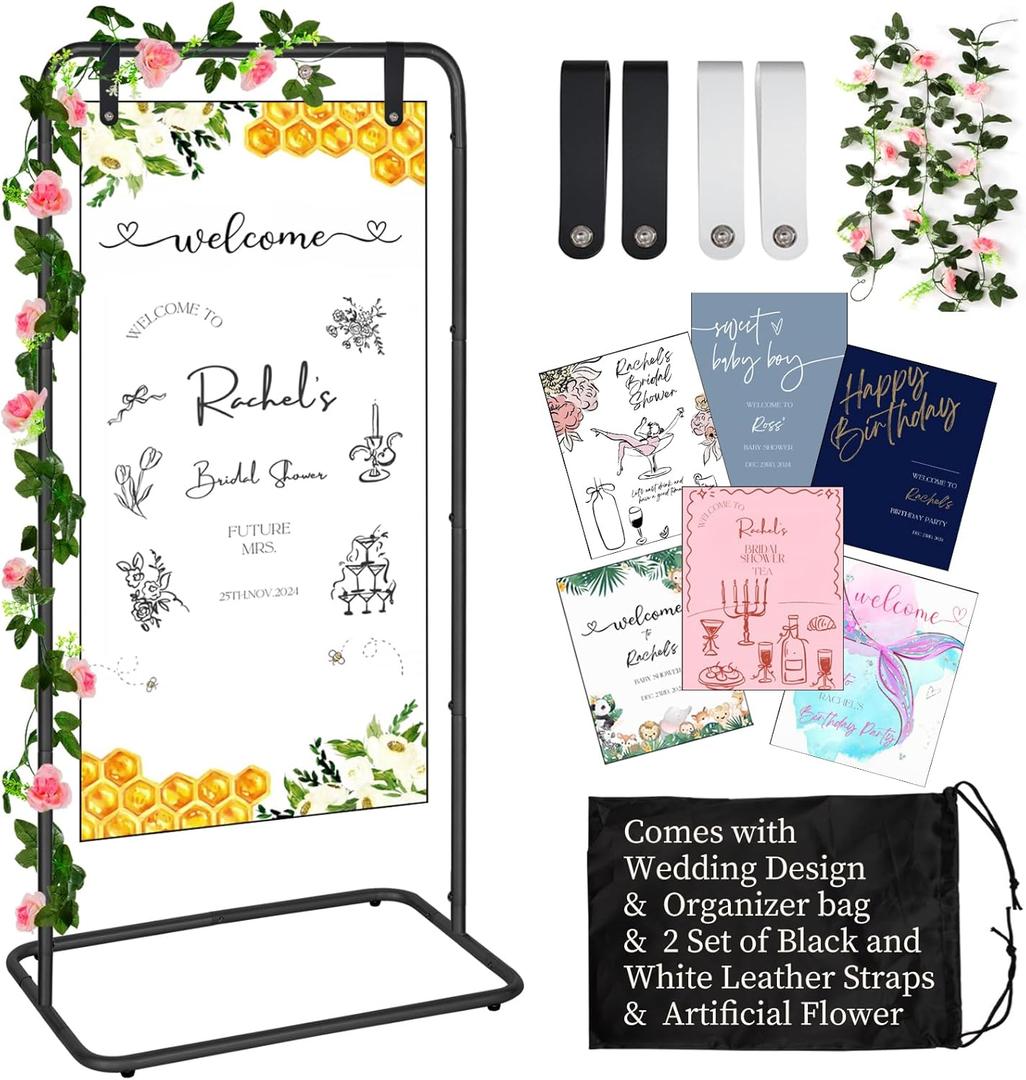 Welcome Sign for Wedding, Adjustable Gold/Black/White Sign Stand, Indoor/Outdoor Easel Display Poster Stand (Black)