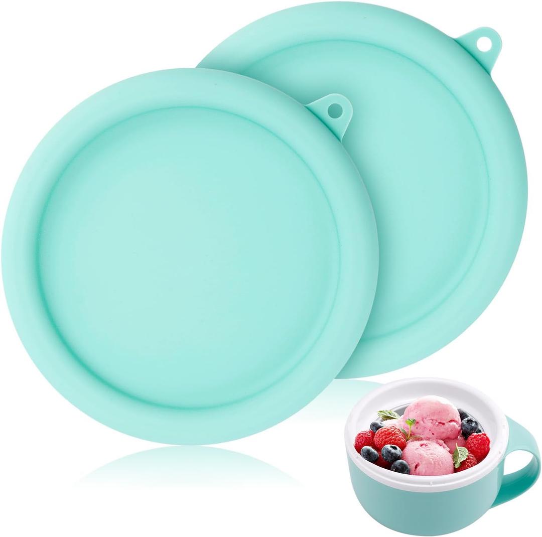 2pcs Silicone Lid for Dash My Mug, 5.9in BPA-Free Silicone Bowl Covers Storage Lid Replacement for Dash Ice Cream Maker Mug (Light Green)