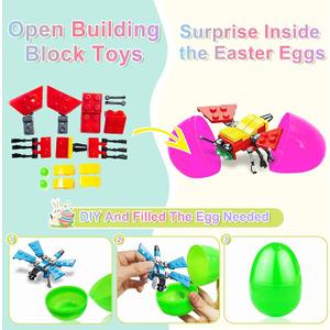 12 Pack 3" Large Filled Easter Eggs with Stem Toy Cars Kids Easter Basket Essential Plastic Surprise Egg Building Blocks 6 in 1 Transform Construction Vehicle Basket Stuffers Boy Egg Hunt Party Favor