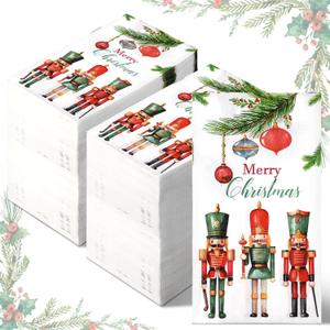 Sinmoe 200 Pcs Christmas Nutcrackers Guest Paper Napkin 2 Ply Disposable Hand Towel for Bathroom Merry Christmas Paper Napkin Dining Table Decoration for Xmas Party Winter Indoor Outdoor