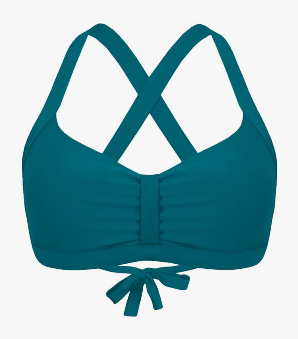 Women's Retro Printed Adjustable Thick Straps Cross Back Push Up Vintage Bikini Swimsuit Tops Only 2XL Teal