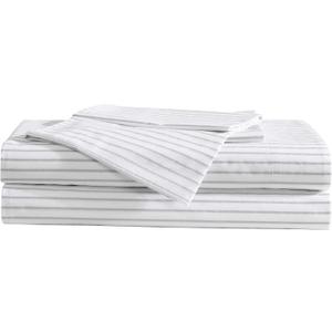 Eddie Bauer - Sheet Set, Luxurious Cotton Percale Bedding with Matching Pillowcases, Crisp & Cool, Fully Elasticized (Arden Stripe Grey, King)