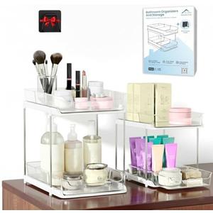 Amazon.com: Bathroom Organizers And Storage  With Multipurpose Holder, 2 Sets of 2 Tiers Stackable Under Sink Bathroom Drawer Organizer Multi-Purpose Pantry Organizer And Kitchen Organization With Dividers: Home & Kitchen