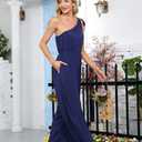 BUENOS NINOS Jumpuits for women one shoulder Waist elastic jumpsuits with Pockets (M)