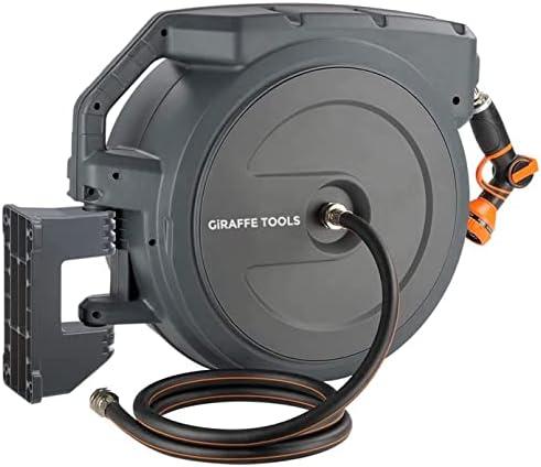 Giraffe Tools AW405/8MB Retractable Garden Hose Reel 5/8" x 90 ft PRO Metal Bracket, Heavy Duty, Any Length Lock Hose Reel, 90ft, Dark Grey