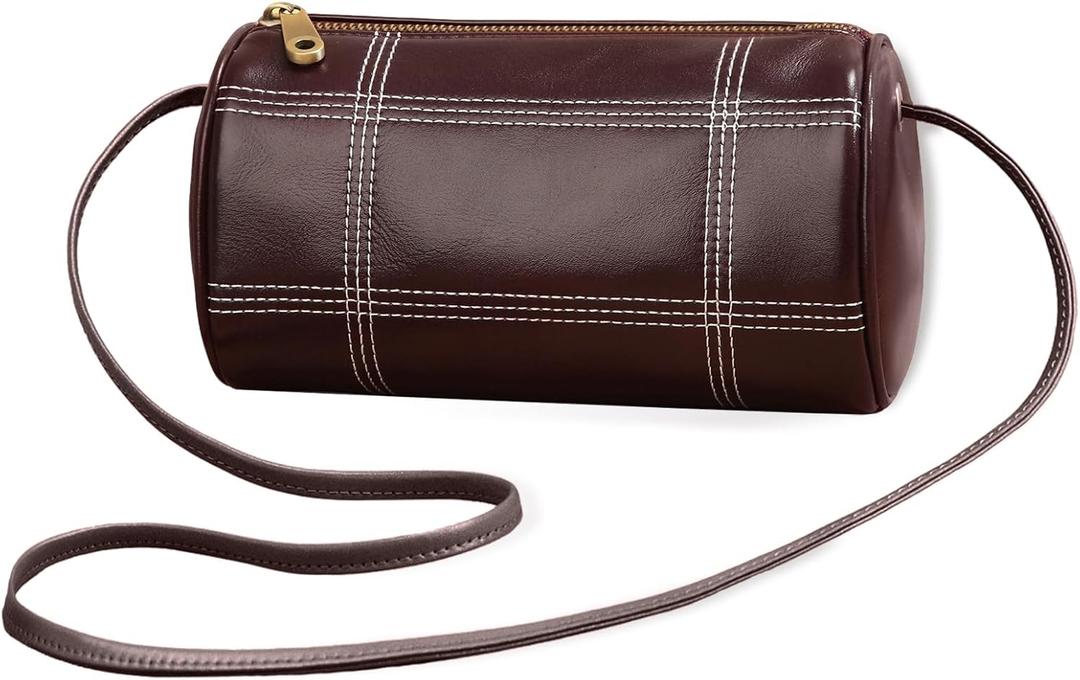 GIVLEFLY Genuine Leather Womens Crossbody Bag - Elegant Small Shoulder Purse for Daily & Evening Use (Smooth Dark Red)