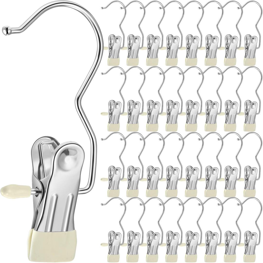 Yinder Boot Hangers Clips Laundry Hooks Hanging Stainless Steel Clothes Pins Portable Hangers for Closet Travel Socks Pants Handbags Hats Towels (Beige,75 Pcs)