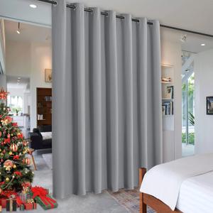 RYB HOME Privacy Curtain for Sliding Glass Door, Light Block Noise Reduce Insulated Curtain Screen Ceiling to Floor for Locker Room Basement Bedroom Closet, 100 inch Wide x 96 inch Long, Light Grey