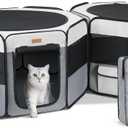 Lekereise 2-in-1 Large Cat Playpen, 65" * 19.7"in Portable Pet Playpen, Dog Playpen Indoor Outdoor for Cats, Puppies, Detachable into 2 Separate Playpens, with a Carry Bag