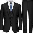 LUPURTY Suits for Men, 3 Piece Men's Suit Slim Fit, Solid Jacket Vest Pants with Tie, One Button Tuxedo Set, 44R/XL