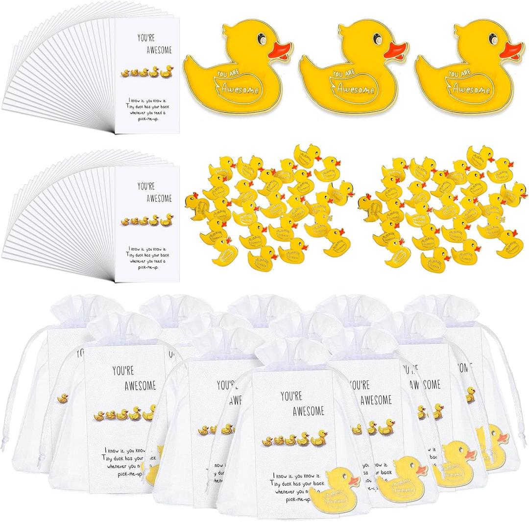 Fuutreo 30 Set Yellow Duck Brooches with You're Awesome Cheer Card Duck Pins for Employee Appreciation Month Gift (Yellow)