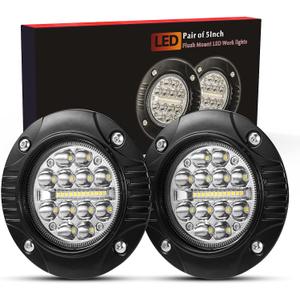 BUNKER INDUST Flush Mount LED Light Pods 5 Inch LED Work Light Bar Pair 48W Driving Bumper Lights Flood Spot Combo Off Road Fog Lights Waterproof for Tractor Truck ATV UTV Golf Cart