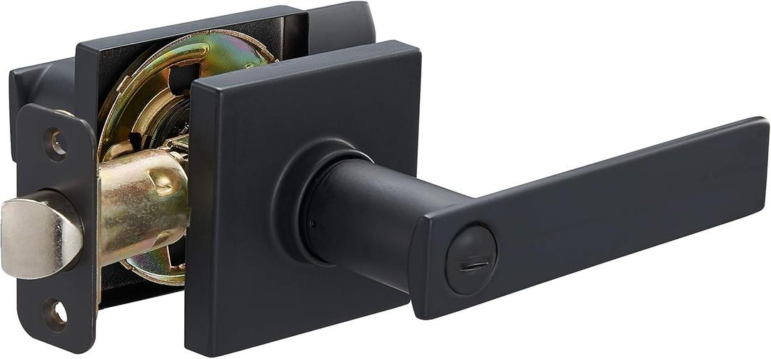Amazon Basics Contemporary Stamford Door Lever - Privacy- Matte Black, 1-Pack