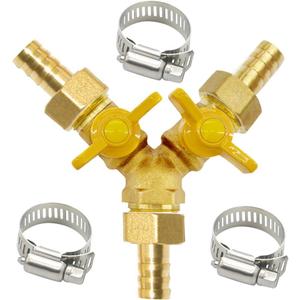 Brass 3 Way Shut Off Valve 1/2" Hose Barb Fitting Y Shaped Ball Valve,Split Design Thread Connect 2 Switch Valve for Water Fuel Air