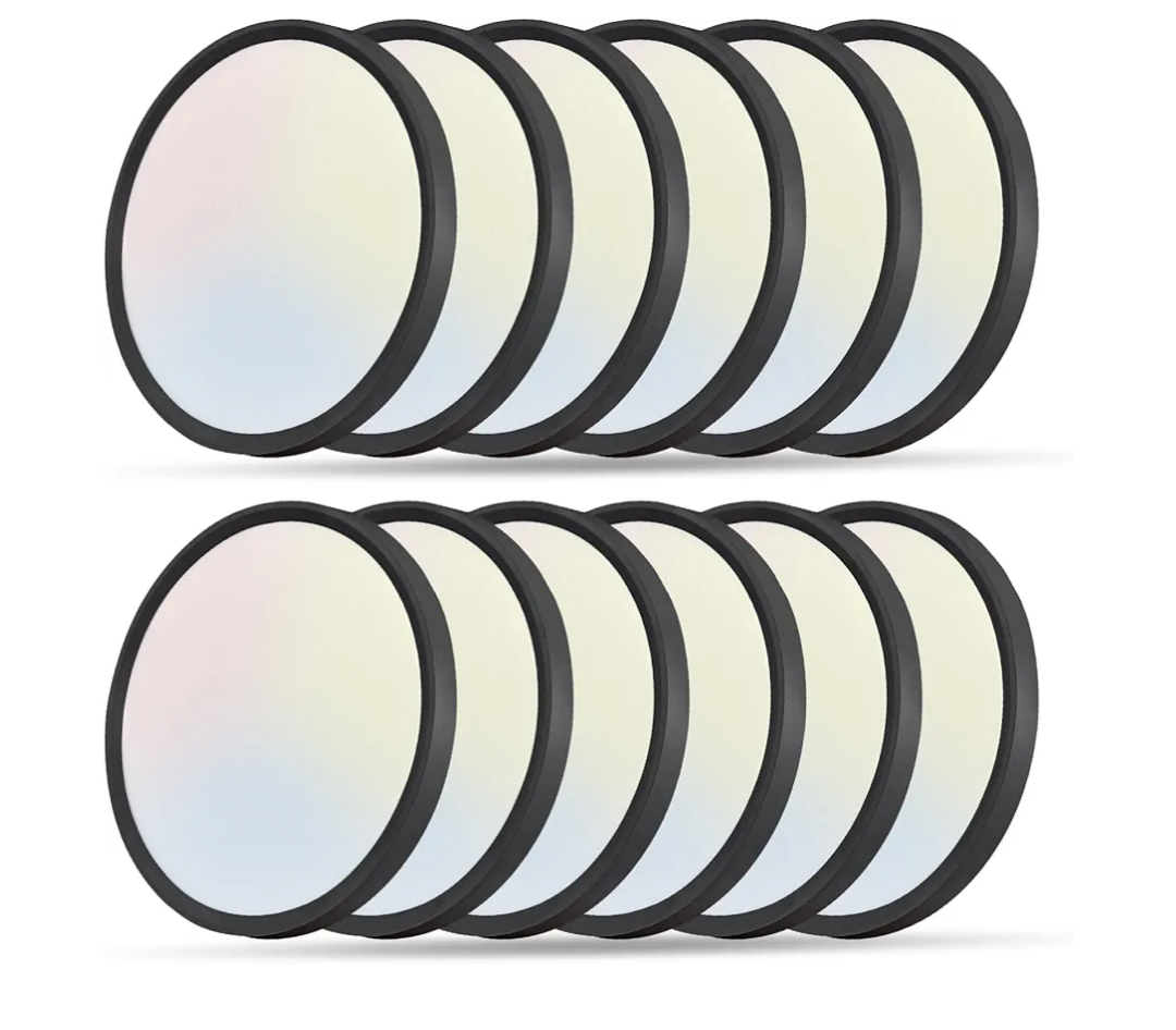 12PK 12 Inch LED Flush Mount Ceiling Light, 24W, 2520LM, 3000K/4000K/6000K CCT Selectable, 0.9inch Super Slim Black LED Ceiling Fixtures, Low Profile Round Flat Panel Light for Bedroom,Kitchen,Hallway