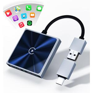 Wireless CarPlay Adapter for iPhone, Converts Wired to Wireless Apple CarPlay Adapter, Includes USB-A to USB-C Dongle, Easy Use, Stable Control, No Delay, Compatible with Cars from 2016 & iOS 10+ (Silver)