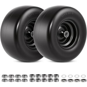 13x6.50-6 Flat Free Lawn Mower Tires and Wheel, 13x6.50-6 Solid Smooth Replacement Front Tires for Zero Turn Lawn Mowers, with 3/4" & 5/8" Bearings, 4"- 8.2" Centered Hub, 2 Pack, 136.50-6