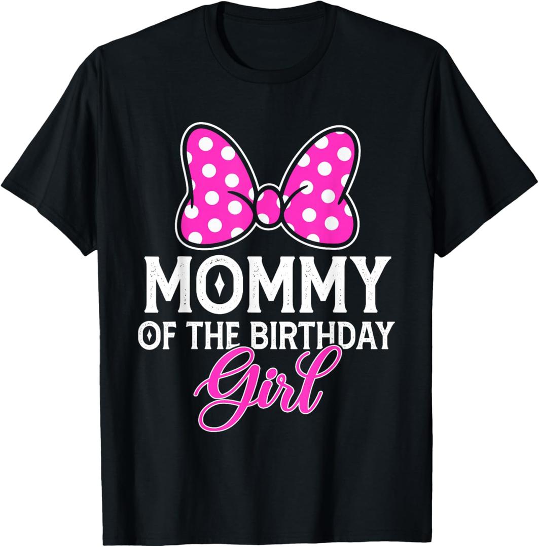 Mommy Of The Birthday Girl Cute Pink Bow Family Matching T-Shirt - Medium