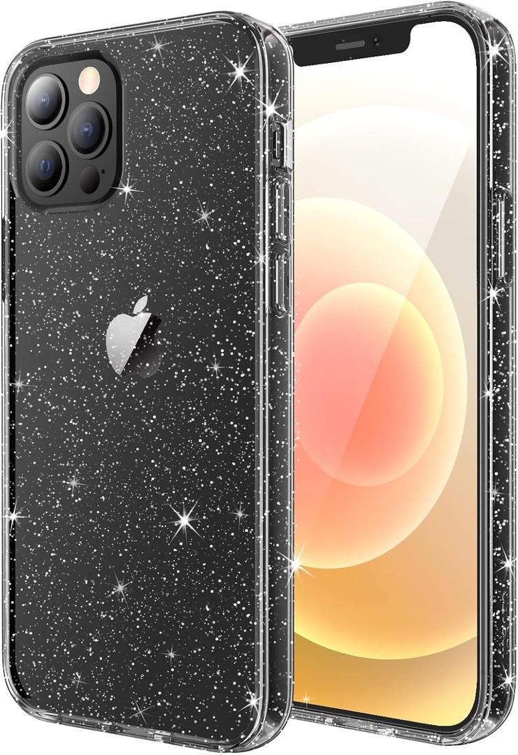 JETech Glitter Case for iPhone 12/12 Pro, 6.1-Inch, Bling Sparkle Shockproof Phone Bumper Cover, Cute Sparkly for Women and Girls (Black)