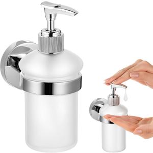 1 Pack Hand Soap Dispenser Wall Mount Bathroom Glass Soap Dispenser Pump Bottle with Stainless Steel Pump for Kitchen Bathroom Countertop