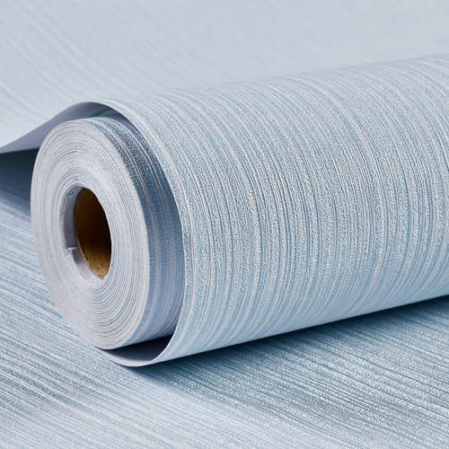 Haimin Grasscloth Wallpaper Textured 24in X 393in Fabric Contact Paper Light Blue Wall Paper Textured Linen Peel and Stick Self-Adhesive Thick Vinyl Embossed Film Wallpaper, Light Blue 