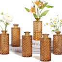 ComSaf Glass Bud Vases Set of 6, Small Diamond Bud Vases in Bulk, Mini Flowers Vases for Centerpieces, Vintage Bottle for Table Decorations, Wedding Decor, Recepetion, Home, (Amber)