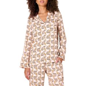 Amazon Essentials Women's Regular-Fit Long-Sleeve Satin Sleep Shirt Only (Pants Sold Separately) (Pale Pink Blush Leopard)