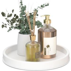 HGF Bathroom Tray for Sponge Soap, 10 Inch Light Metal Round Decorative Tray for Kitchen Counter Sink Centerpiece Countertop Organizer, Perfume Candle Vanity Trays for Bathroom Decor, Totally White