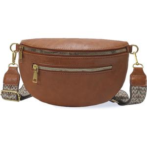 PU Leather Fanny Pack Crossbody Sling Bag for Women - Trendy Belt Bag with Adjustable Strap, Lightweight for Travel Daily Use (Zipper - Brown)