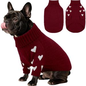 Kuoser Dog Sweater,Soft Small Dog Sweaters Thermal Cable Knit Puppy Sweater, Turtleneck Thick Christmas Pet Sweaters, Cold Weater Doggie Winter Clothes Dogs Outfit Girl Boy for Fall Xmas,Red S