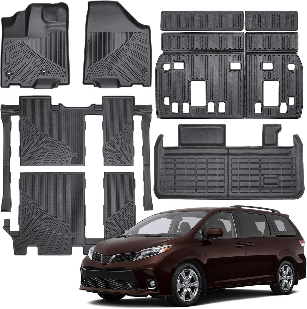 Floor Mats Compatible with Toyota Sienna 2013-2020(Only 8 Seats),All Weather Protection Duarble TPE Cargo Liner with Backrest Mats Accessories for Sienna 2013 2014 2015 2016 2017 2018 2019 2020
