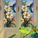 Hummingbird Lily Privacy Film Decorative Panel Static Cling No Glue Light Filtering Glass Cover for Kitchen Door Bathroom Studio 17.7x39.3 inch