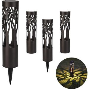 Solar Pathway Lights Outdoor, Landscape Lighting Dust to Dawn Solar Lights for Garden Decor, Metal Path Lights Solar Powered for Yard Lawn Patio Walkway Warm Yellow