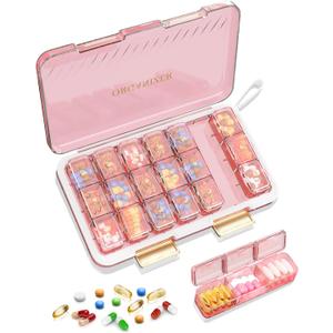 Pill Organizer 3X a Day, Large 7 Day Pill Box 3 Times a Day Portable for Family/Travel Medicine Case for Vitamins, Fish Oil and SupplementsPink