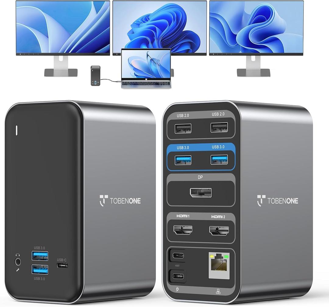 TobenONE Laptop Docking Station with 2 HDMI/DP, Docking Station 3 Monitors with Power Supply 100W, 7 USB-C/A Ports,Ethernet,Compatible for Thunderbolt 4/3 Windows/Dell/HP/Lenovo
