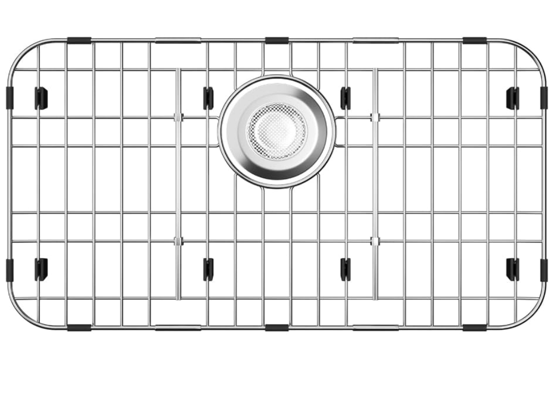 Metal Sink Rack 23" X 13", Stainless Steel Sink Protector for Kitchen Sink, Large Sink Grid for Bottom of Sink with Strainer and Corner Radius 2.4", Sink Grate with Rear Drain Hole for Single Bowl, 1 Pack