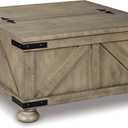 Signature Design by Ashley Aldwin Farmhouse Square Coffee Table with Lift Top for Storage, Grayish Brown
