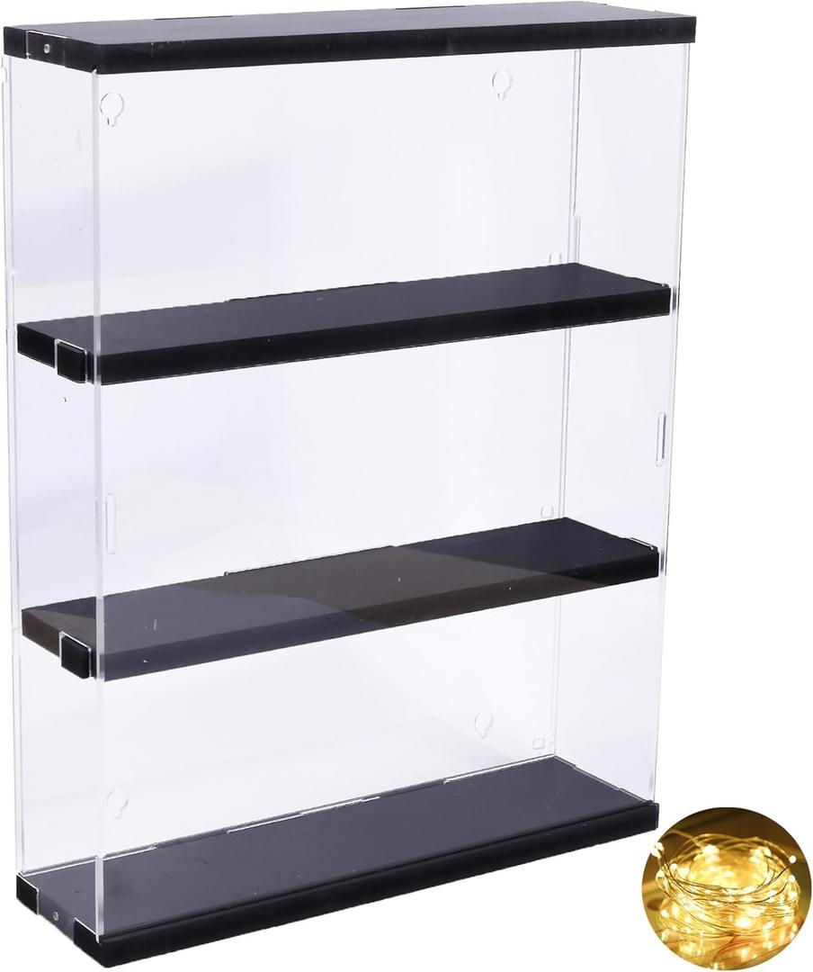 DuvinDD Acrylic Display Case Wall Mounted Funko POP Shelves, Clear Collectibles Showcase Display Cabinet with Sliding Door for Lego Figure, Dustproof Hot Wheels Storage Box Black, (11.8x3.3x14.8 inch) 