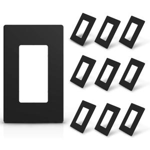 ELEGRP 1-Gang Screwless Decorative Wall Plates, Standard Size Unbreakable Thermoplastic Faceplate Cover for Decorator Receptacle Outlet Switch, UL Listed (10 Pack, Matte Black)