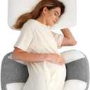 Momcozy Plus W Shaped Pregnancy Pillow for Sleeping, Adjustable Maternity Pillow for Side Sleepers, Portable Wedge Belly Support, Compact Design for Back Belly and HIPS, Grey and White