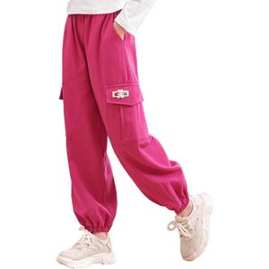 NIUSC Girls Cargo Pants Summer Lightweight Jogger Trousers with Pocket,Elastic Waisted Parachute Pants for Kids 5-16Y