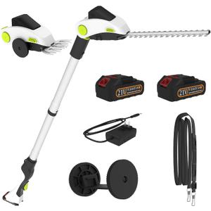 2-in-1 Electric Hedge Trimmer Cordless, 2.2-4.5FT Adjustable Detachable Pole Battery Powered Hedge Trimmer with 2X 1.5Ah Batteries & Charger Included for Bush & Shrubs Pruning