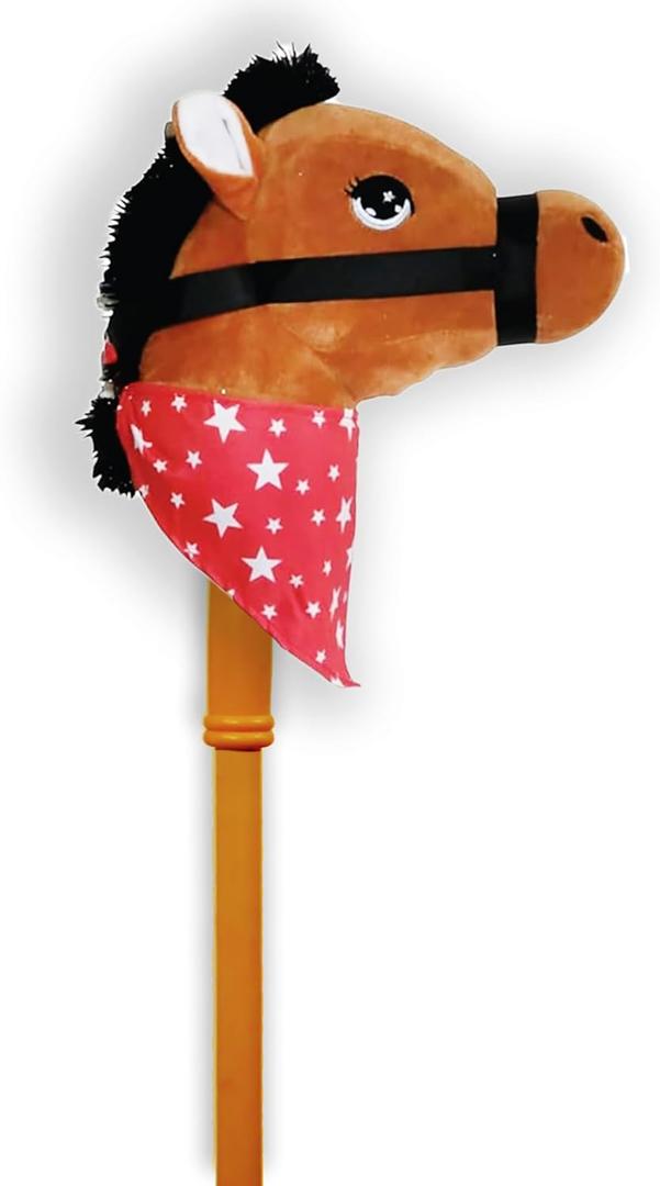 PonyLand: Music Stick Animal - Brown Horse - Music Button, Sturdy Two-Piece Stick W/Colorful Soft Plush Animal Head, Pretend Play Toy, Kids Ages 3+
