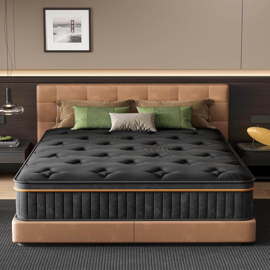 Queen Size 10 Inch Hybrid Mattress, 7-Zone Support with Reinforced Edge, Pocket Coil & Memory Foam for Pressure Relief, CertiPUR-US Certified, Mattress in a Box